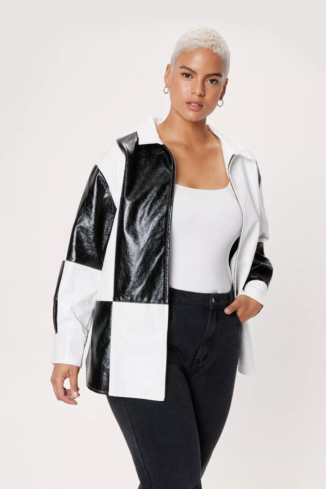 Faux Leather Colourblock Patchwork Shirt Jacket | Nasty Gal (US)