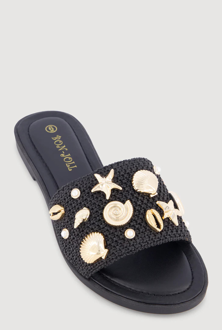 Metallic Seashell Band Slide Sandals | Rainbow Shops