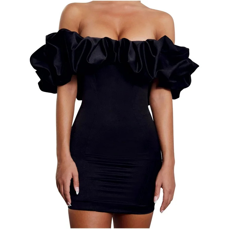 Finelylove Strapless dress Girls Summer Dresses A-line Regular Short Sleeve Solid Black S - Walma... | Walmart (US)