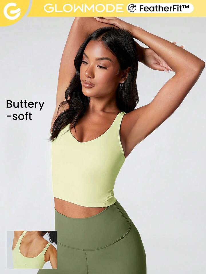 GLOWMODE FeatherFit™ U Back Cropped Active Tank Top Low Impact Yoga Daily | SHEIN
