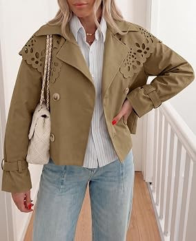 Tankaneo Women Cropped Trench Coat Cape Hollow Shoulder Jackets | Amazon (US)
