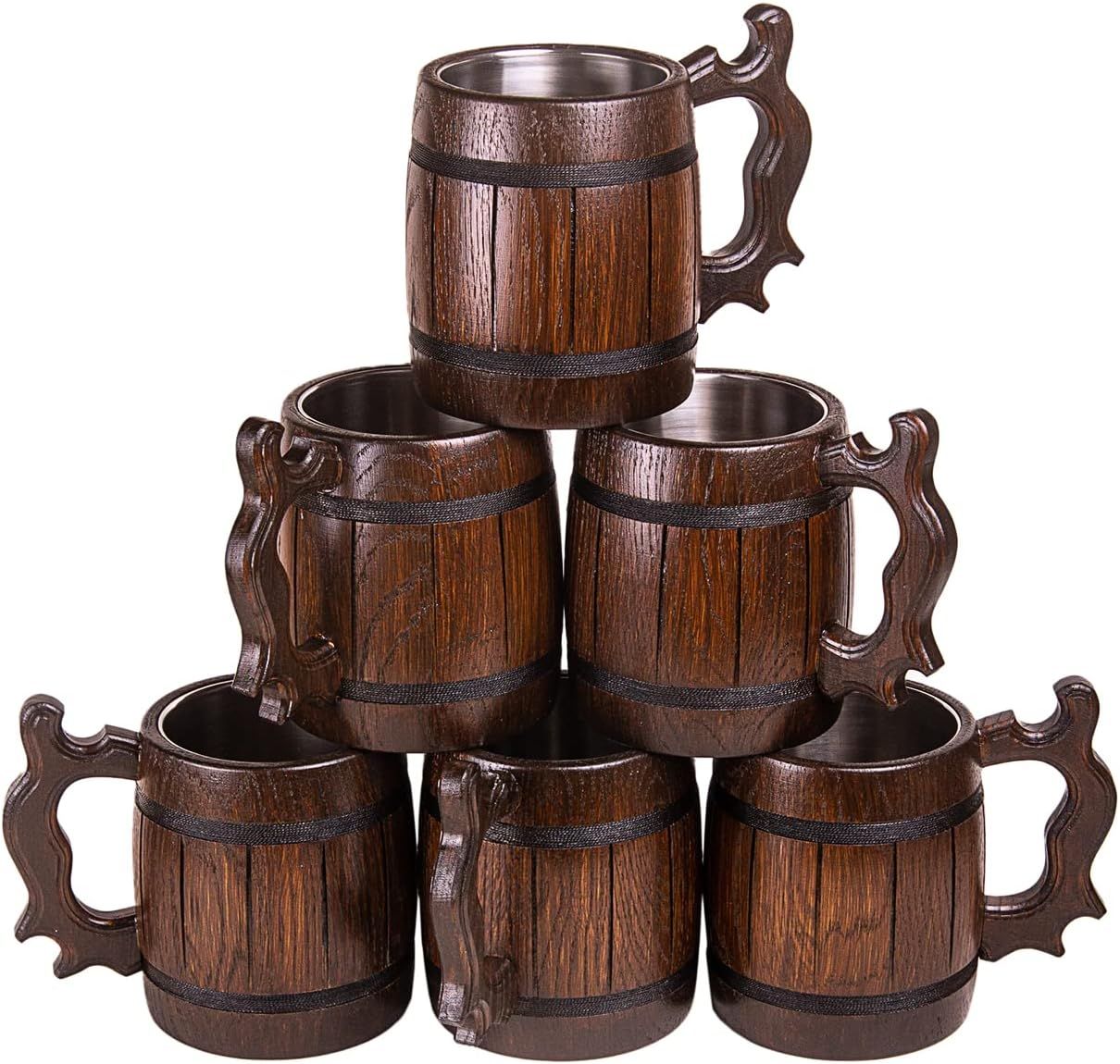 Set of 6 Handmade Wooden Beer Mug of Wood Eco Friendly Great Gift Ideas | Amazon (US)