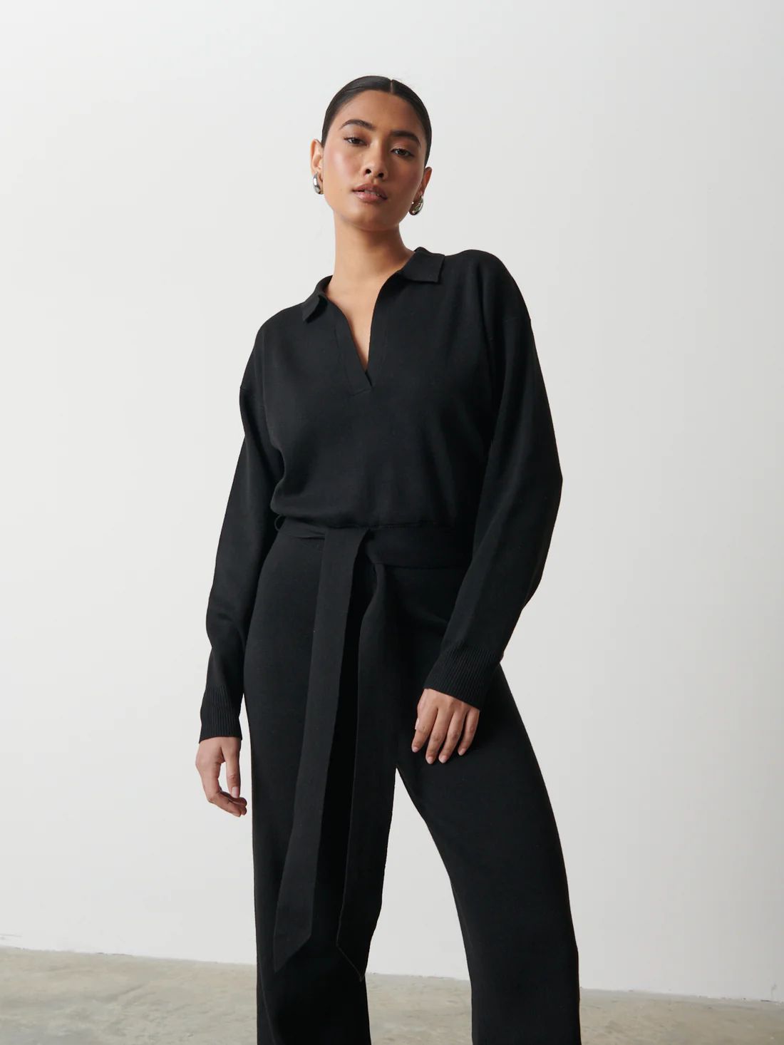 Meg Belted Knit Jumpsuit - Black | Pretty Lavish (UK)