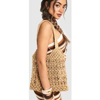 Womens Knitted Crochet Beach Bag - Brown - One Size | boohoo (US & Canada)
