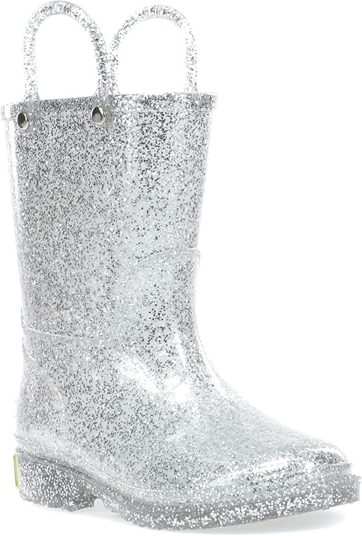 Western Chief Girl's Glitter Waterproof Rain Boot with Easy Pull on Handles, Perfect Lightweight ... | Amazon (US)