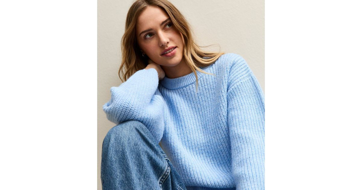 Mid Blue Ribbed Knit Long Sleeve Jumper | New Look | New Look (UK)