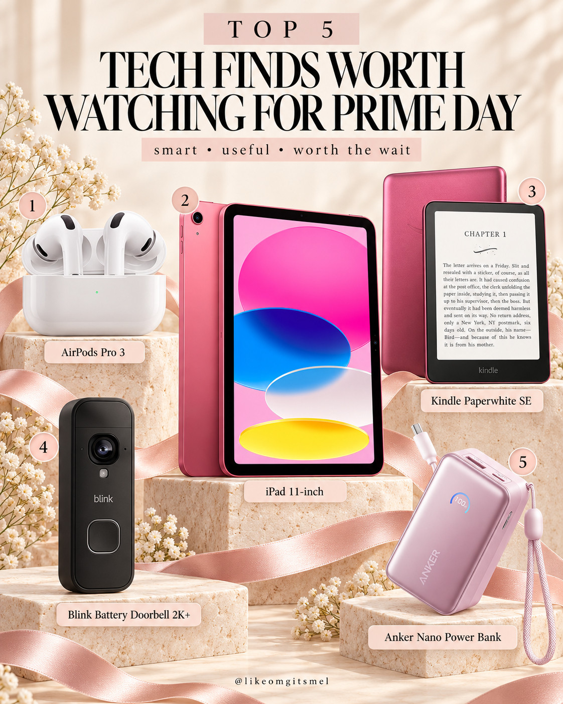 Prime Day is one of the BEST times to watch bigger tech buys, and these are the Amazon tech finds I’d have on my radar. 💻🎧 

From everyday Apple essentials to Kindle reading, smart-home security + portable charging, these are useful upgrades you’ll actually reach for long after the sale is over.

Top 5 Tech Finds to Watch:
- 🎧 Apple AirPods Pro 3 — everyday wireless earbuds for commuting, travel, workouts + calls
- 💻 Apple iPad 11-inch — versatile for streaming, work, travel, reading + everyday use
- 📚 Kindle Paperwhite Signature Edition — an e-reader favorite for travel, bedtime + book lovers
- 🏠 Blink Battery Doorbell 2K+ — smart-home security upgrade for keeping an eye on your front door
- 🔋 @Anker Nano Power Bank — compact portable charger that’s perfect for your bag or travel days

If any of these are already on your wishlist, I’d save them now and watch the pricing around Prime Big Deal Days rather than scrambling once the deals start. 👀

📌 Save this for Prime Day tech deals, Amazon electronics + tech finds worth watching!

Everything is Linked! ↓

#LTKActive #LTKSaleAlert #LTKTravel