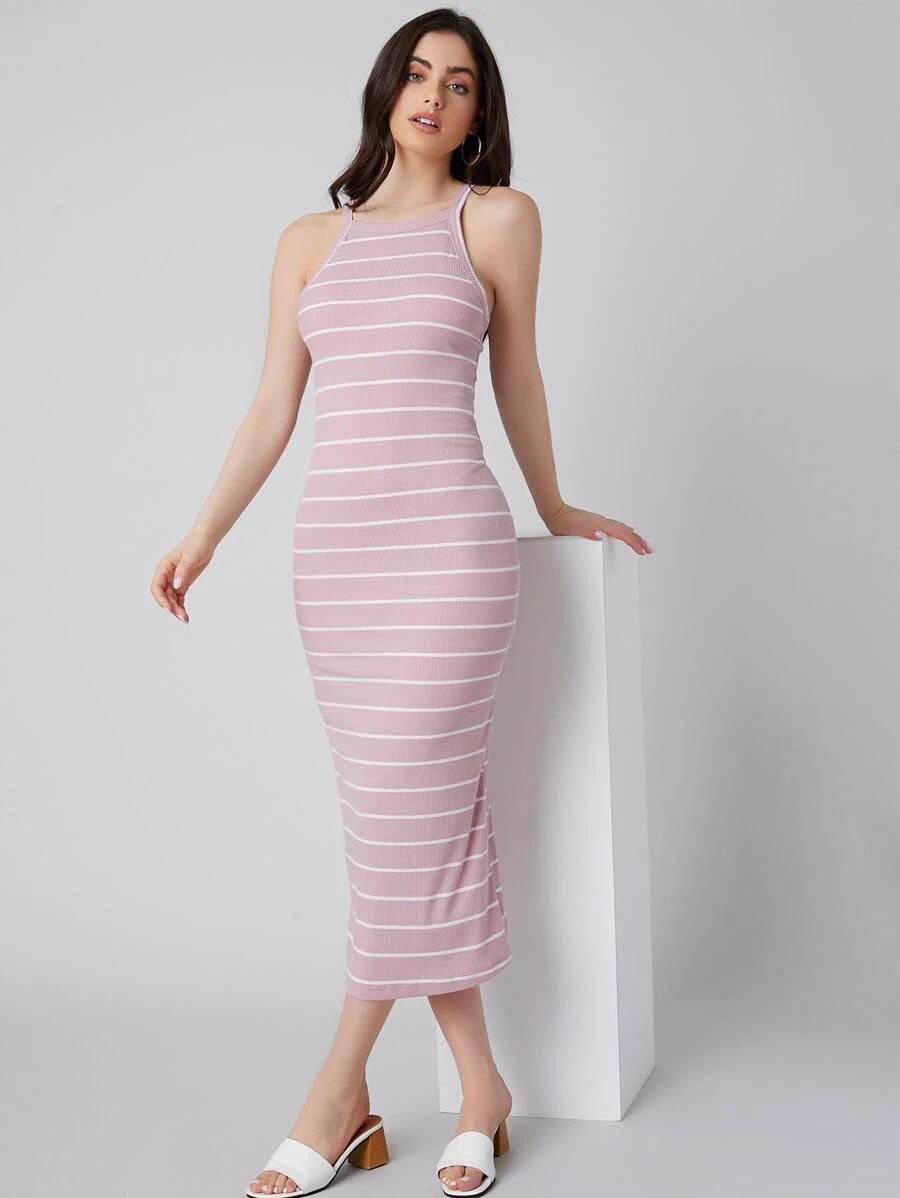 SHEIN Rib-knit Striped Bodycon Dress | SHEIN