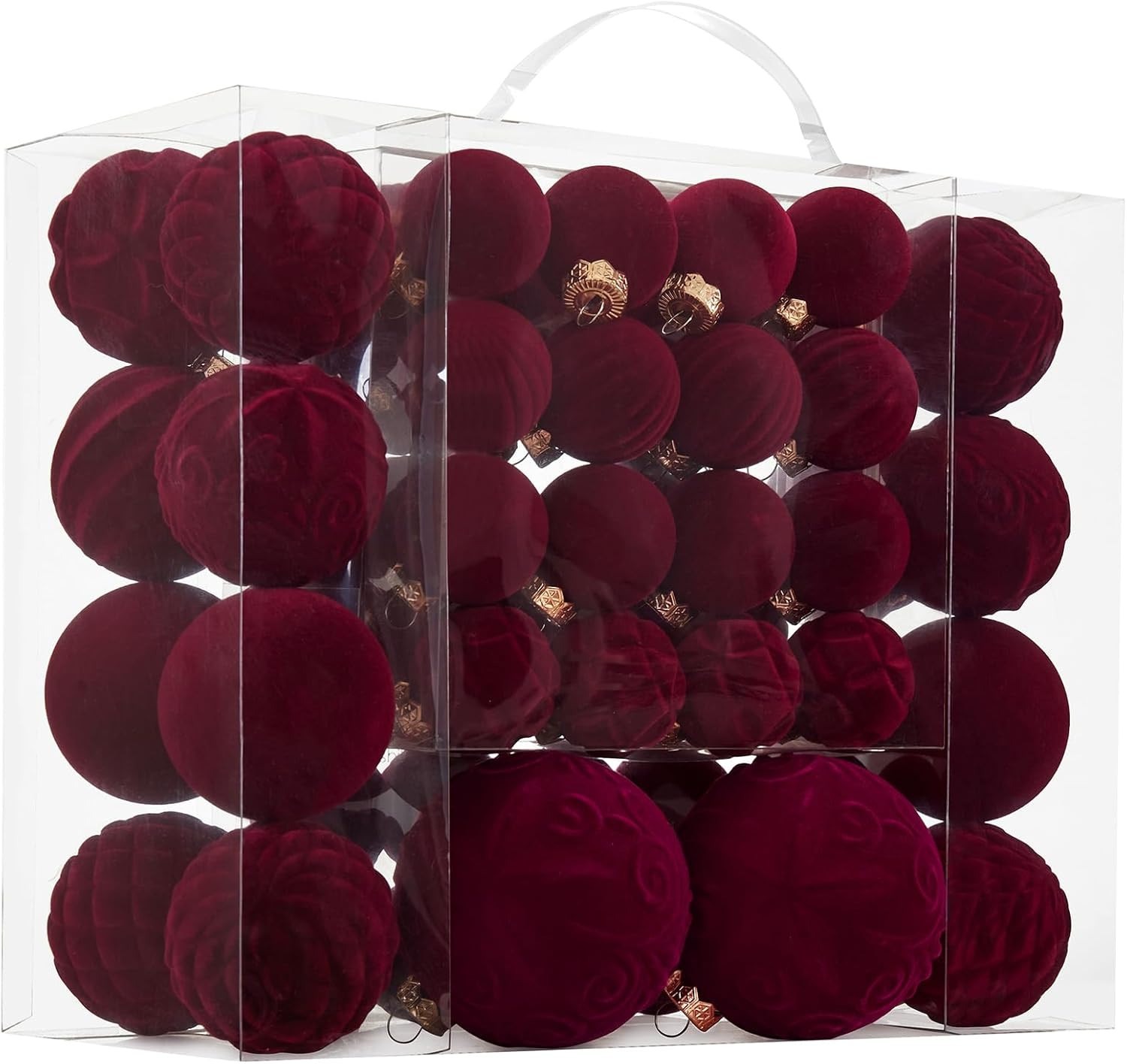 Velvet Christmas Ball Ornaments - 46pcs Flocked Christmas Tree Decorations Set Assorted Shatterproof Hanging Ornaments with Loop for Xmas Holiday Home Decor, 3 Sizes (Burgundy) | Amazon (US)