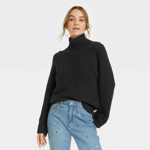 Women's Mock Turtleneck Seam Front Pullover Sweater - Universal Thread™ Gray XS | Target
