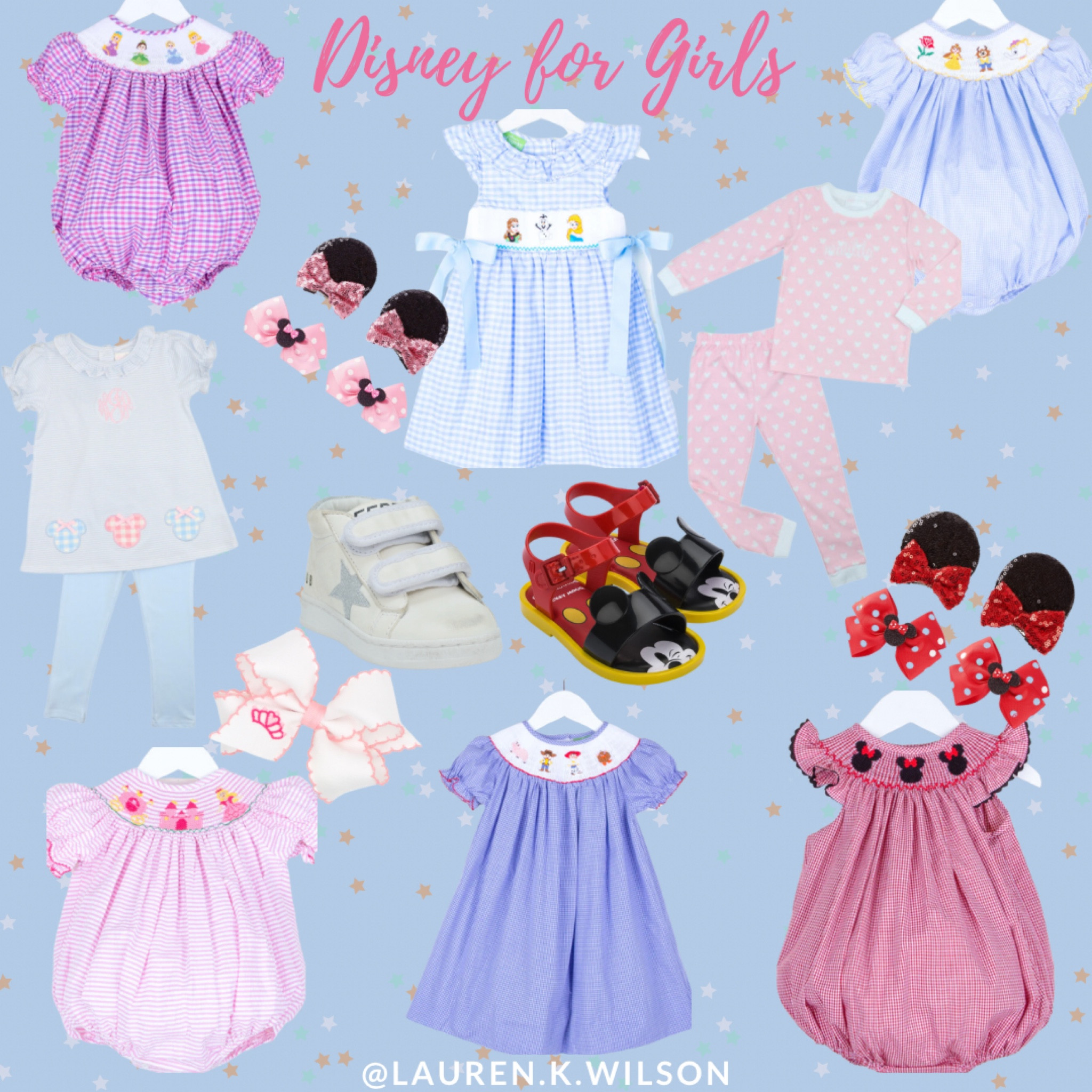 Disney for toddler girls. Disney outfits for little girls. Toddler girls. Smocked auctions, Cecil & Lou, Minnie Mouse hair bows, Minnie Mouse sandals, Disney trip 

#LTKunder50 #LTKtravel #LTKkids