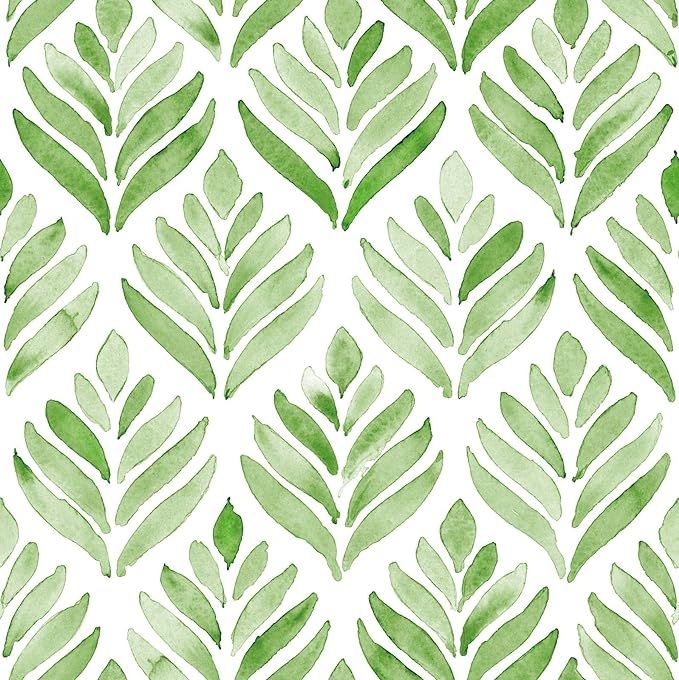 HaokHome 96031-1 Peel and Stick Wallpaper Watercolor Tulip Leaves Green/White Removable Bathroom ... | Amazon (US)
