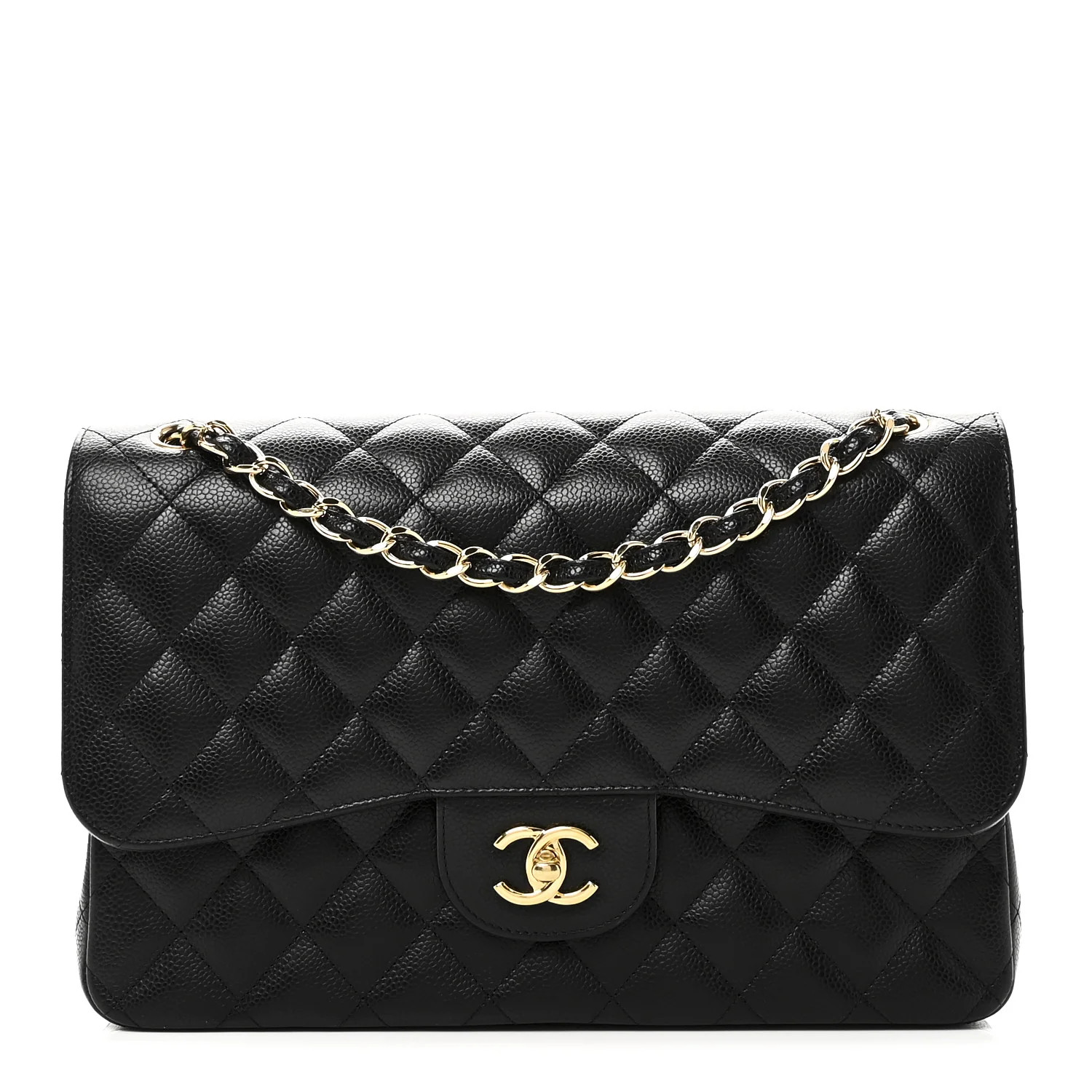 Caviar Quilted Jumbo Double Flap Black | FASHIONPHILE (US)