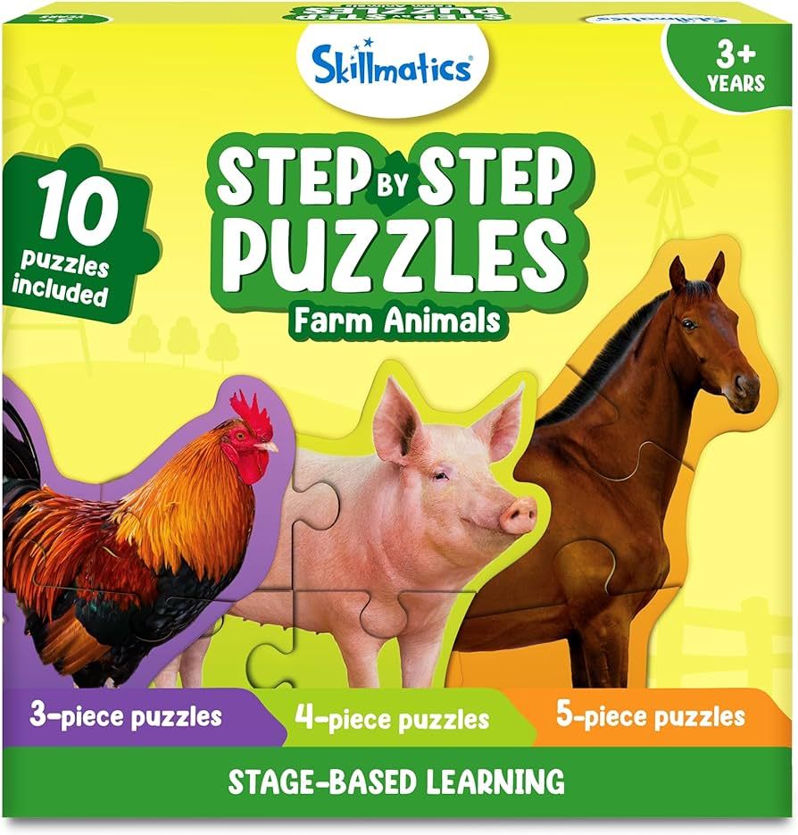 Skillmatics Step by Step Puzzle - 40 Piece Farm Animal Jigsaw & Toddler Puzzles, Educational Mont... | Amazon (US)