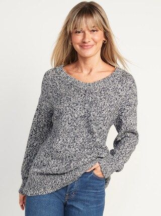Oversized Marled Voop-Neck Tunic Sweater for Women | Old Navy (US)