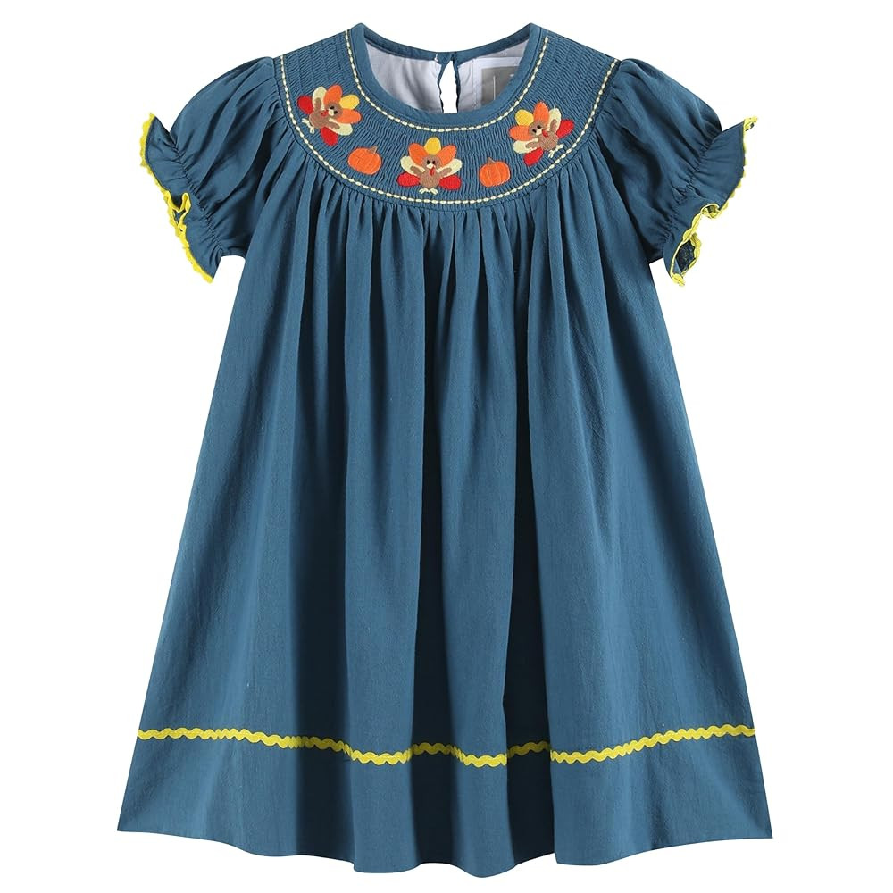 Baby and Girls Smocked Pumpkin Thanksgiving Bishop Dress | Amazon (US)