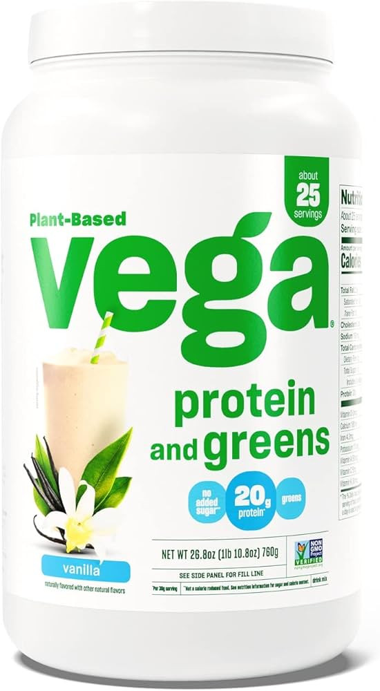 Vega Protein and Greens Protein Powder, Vanilla - 20g Plant Based Protein Plus Veggies, Vegan, No... | Amazon (US)