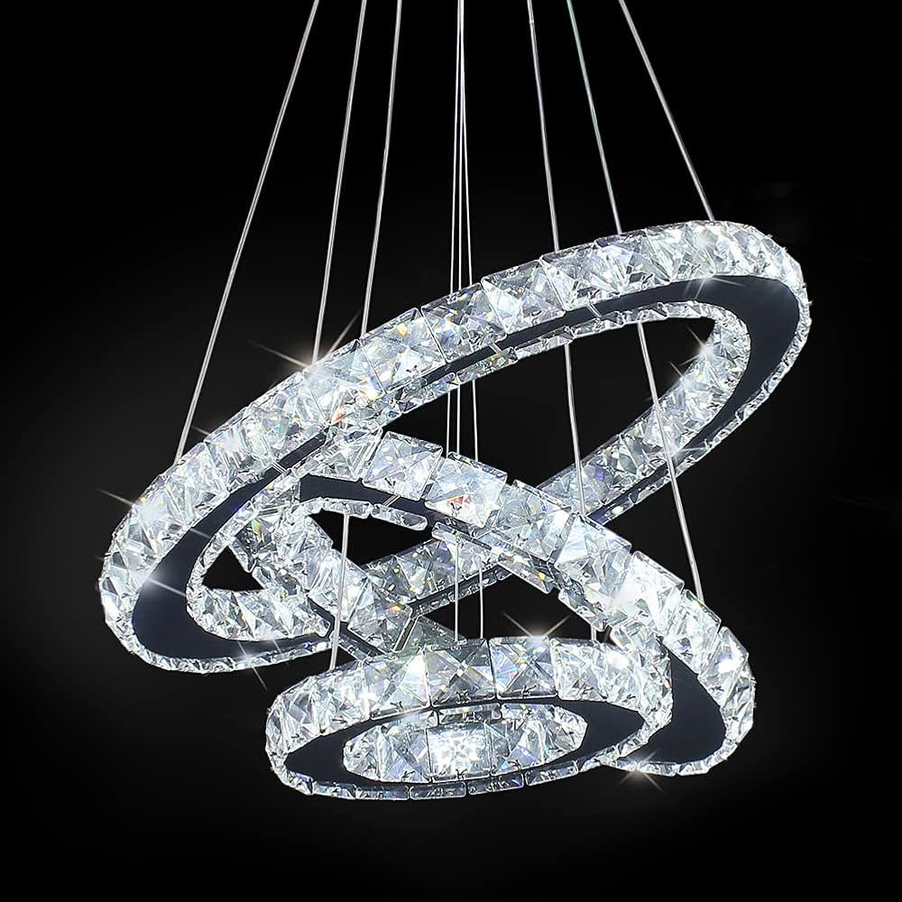 Dixun LED Chandeliers Modern Ceiling Light Fixture 3 Rings Adjustable Stainless Steel Pendant Lig... | Amazon (US)