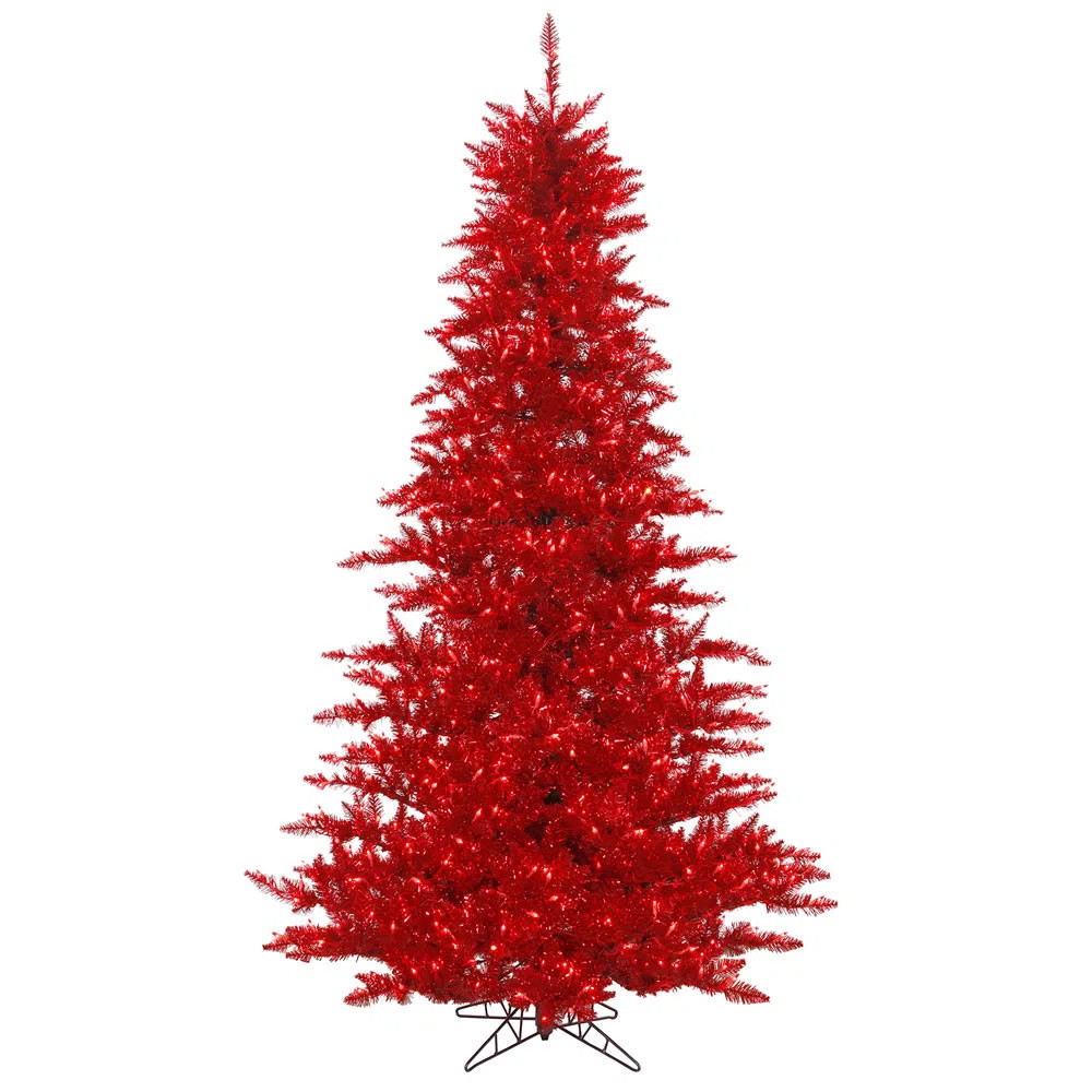 Red Tinsel Fir Artificial Christmas Tree with LED Lights with Stand | Wayfair North America