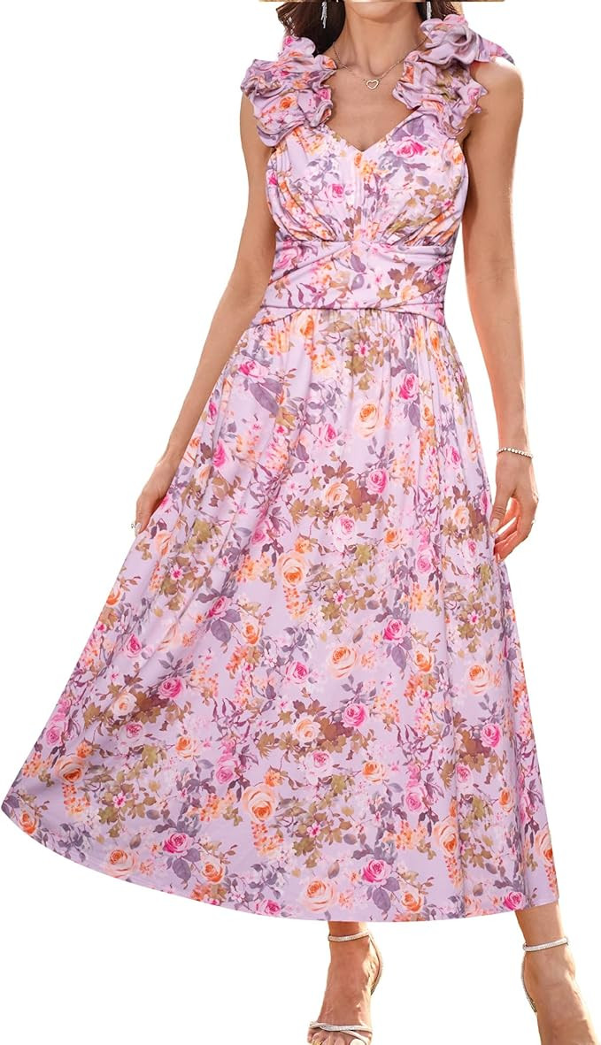 GRACE KARIN 2025 Women's Summer Floral Print Dress Sleeveless Casual Flowy Sundress A Line Ruffle... | Amazon (US)