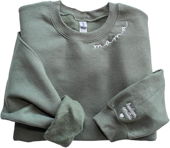 NAZENTI Custom Mama Embroidered Sweatshirt With Kids Names Sleeve-New Mom Gift Personalized, Mama... | Amazon (US)