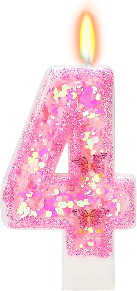 Pink Birthday Candles - Number 4 Candle for Birthday Girl, Butterfly Number Candles for Princess ... | Amazon (US)