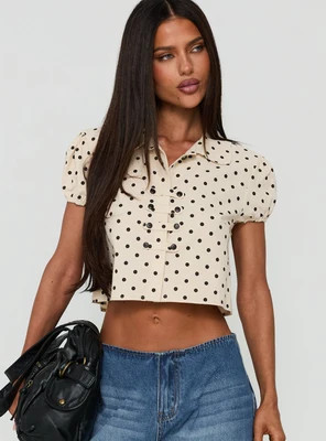 Kinnedie Puff Sleeve Blouse Top Cream Polka Dot | Princess Polly US