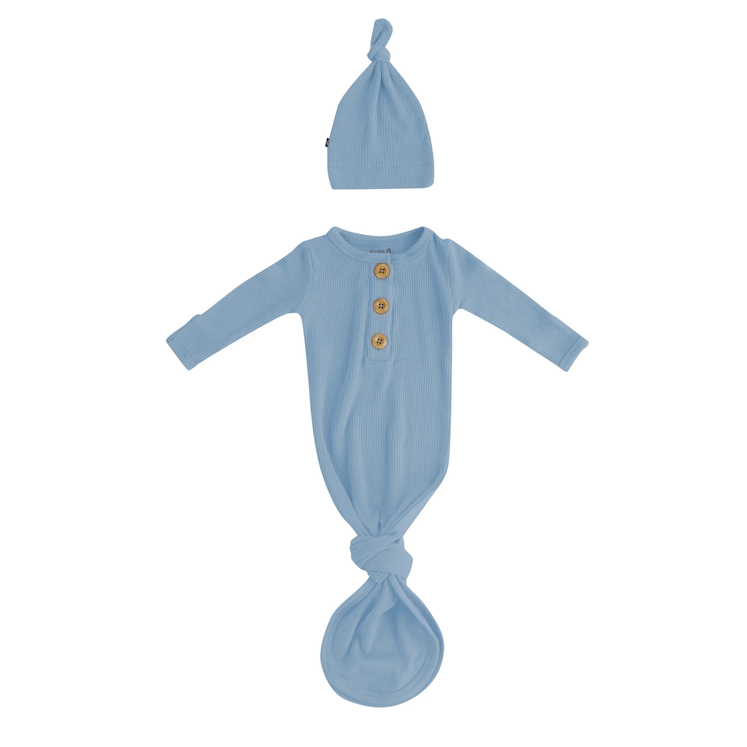 Ribbed Knotted Gown with Hat Set in Slate | Kyte BABY