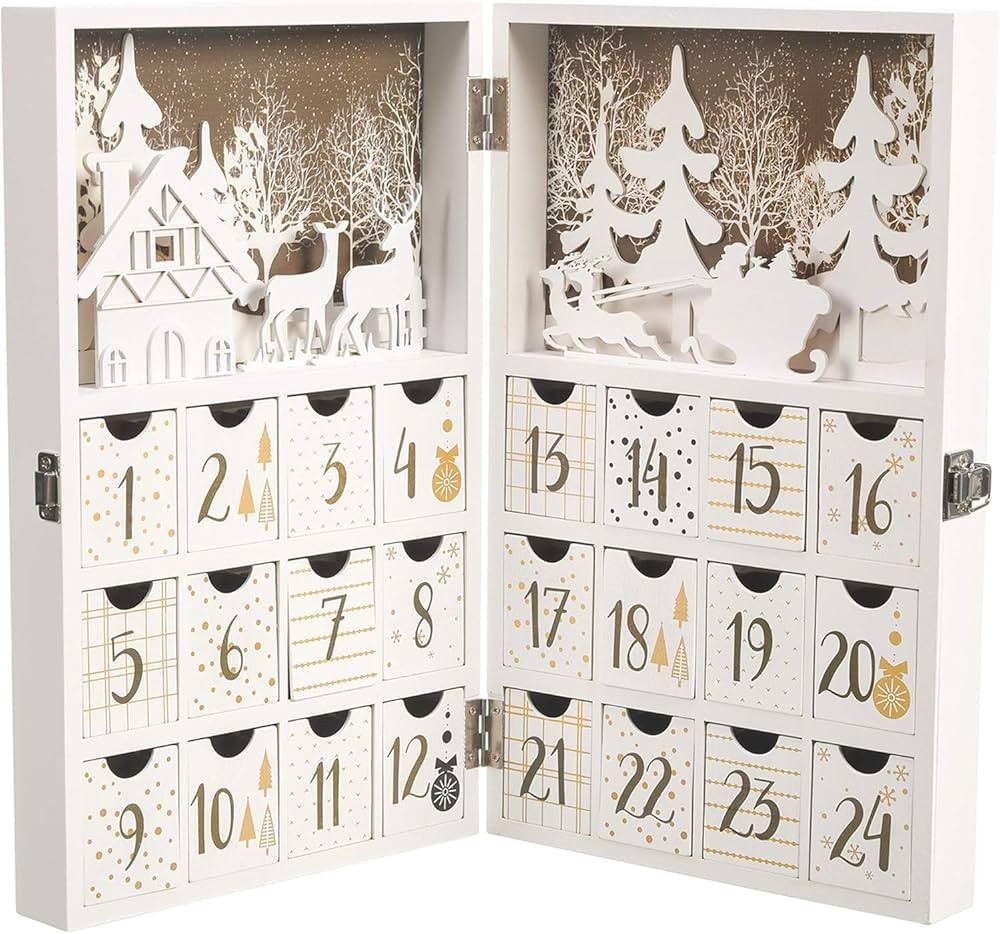 M MINGLE Wooden Advent Calendar, Christmas Countdown Calendar Decoration with 24 Drawers, Snow, H... | Amazon (US)