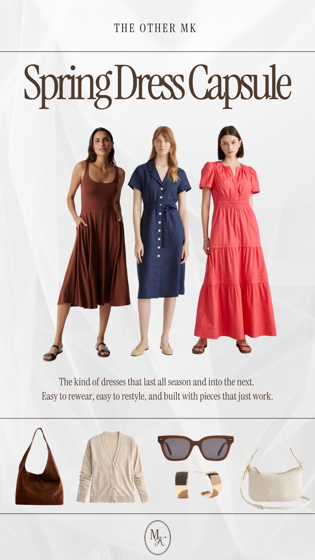 Spring dress capsule! Three pack and go spring dresses you can wear with any accessories!
@inequince #quincepartner 

Spring fashion, spring dress capsule, spring style, spring dresses, midi dresses, midsize dresses, quince, sale alert, tote bag, cardigan, earrings, sunglasses, trending 

#LTKMidsize #LTKSaleAlert #LTKSeasonal