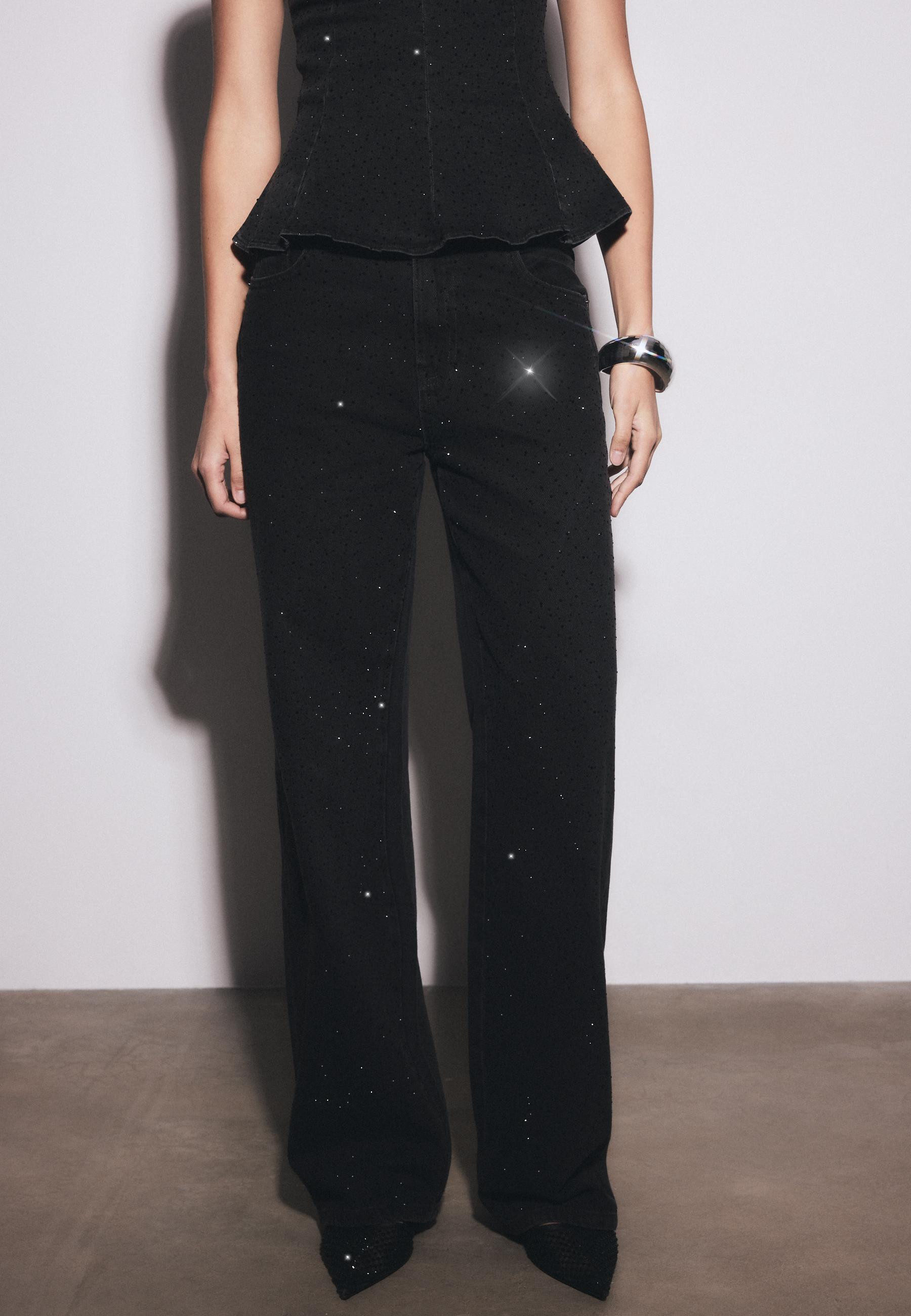 Straight-fit jeans with rhinestones - Women's Clothing | Stradivarius United Kingdom | Stradivarius (UK)