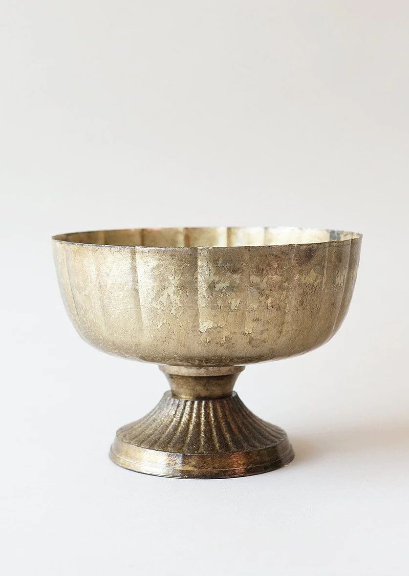 Distressed Gold Metal Compote Bowl - 5.5" Tall | Afloral (US)