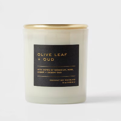 8oz Lidded Glass Jar Black Label Olive Leaf and Oud Candle - Threshold™: Soy & Coconut Wax Blen... | Target
