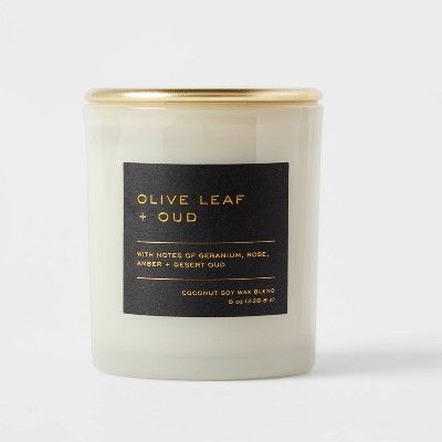 8oz Lidded Glass Jar Black Label Olive Leaf and Oud Candle - Threshold&#8482; | Target