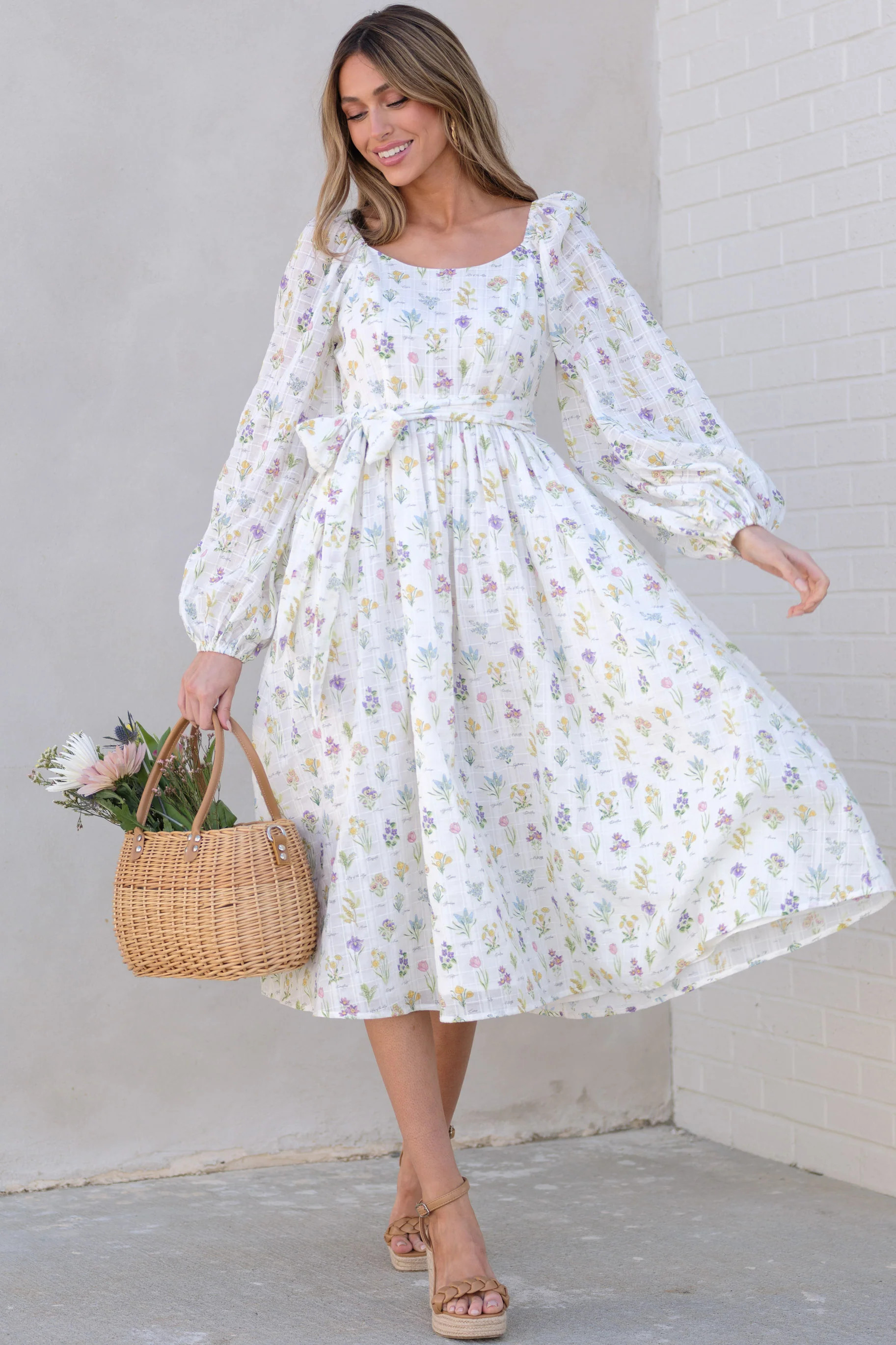 Hop Back To It Ivory Floral Midi Dress | Red Dress 