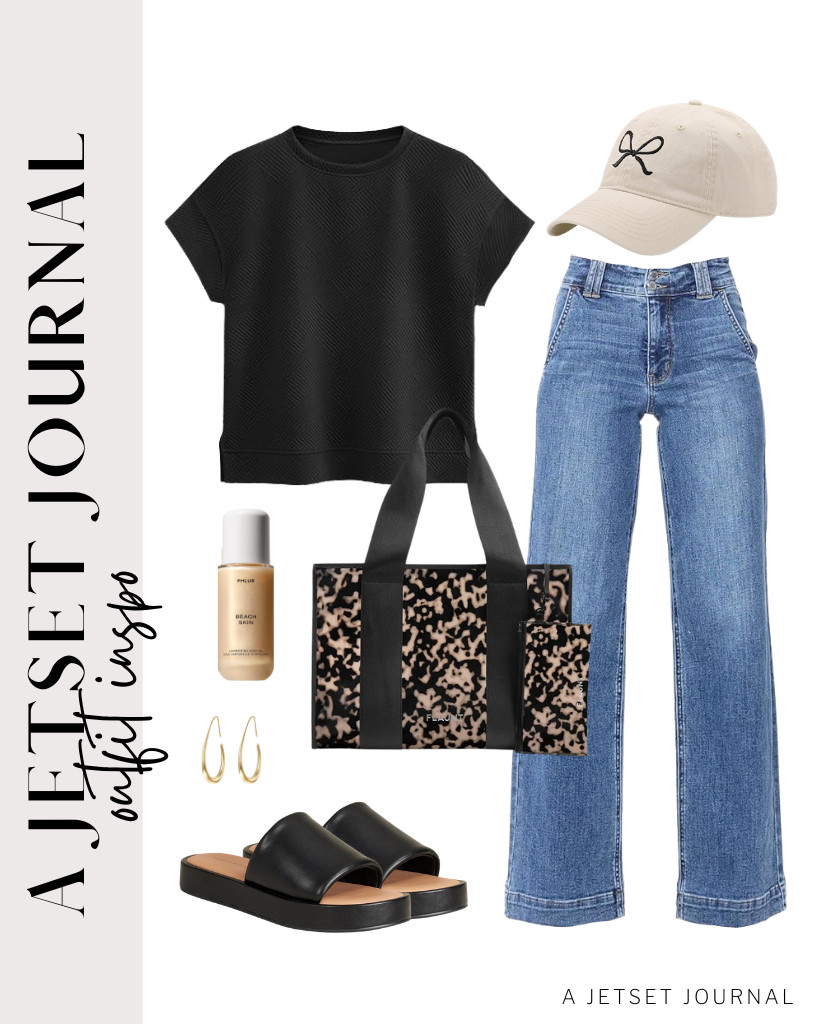 This black crewneck top from EVALESS is perfect for Astylish high-waisted jeans. You can wear Amazon Essentials leather sandals and use a FLAUNT everyday tote bag. Complete the look with these large oval earrings and PHLUR Beach Skin Shimmering Body Oil.

#LTKSeasonal #LTKSaleAlert #LTKTravel
 

 