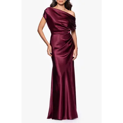 Betsy & Adam One-Shoulder Satin Sheath Gown in Burgundy at Nordstrom, Size 2 | Nordstrom