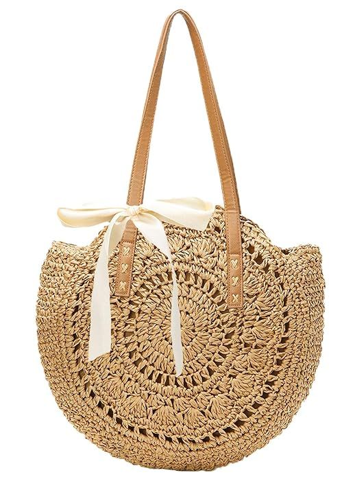 Straw Handbags Women Handwoven Round Corn Straw Bags Natural Chic Hand Large Summer Beach Tote Wo... | Amazon (US)