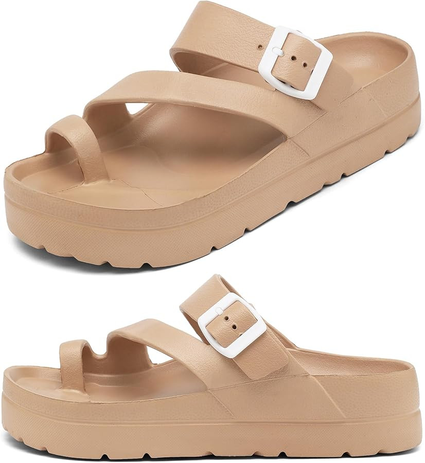 Womens Platform Sandals with Arch Support, Adjustable Buckle Beach Sandal Woman Comfort Lightweig... | Amazon (US)