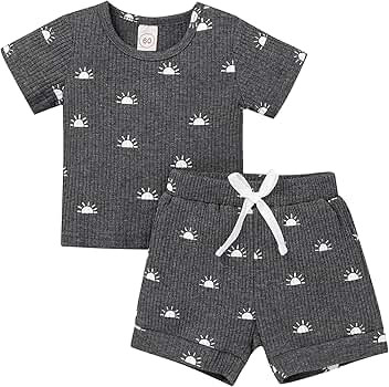 HZYKOK Unisex Baby Clothes Pajamas Toddler Pants Shorts Set Boy Girl 2Pcs Outfit Solid | Amazon (US)