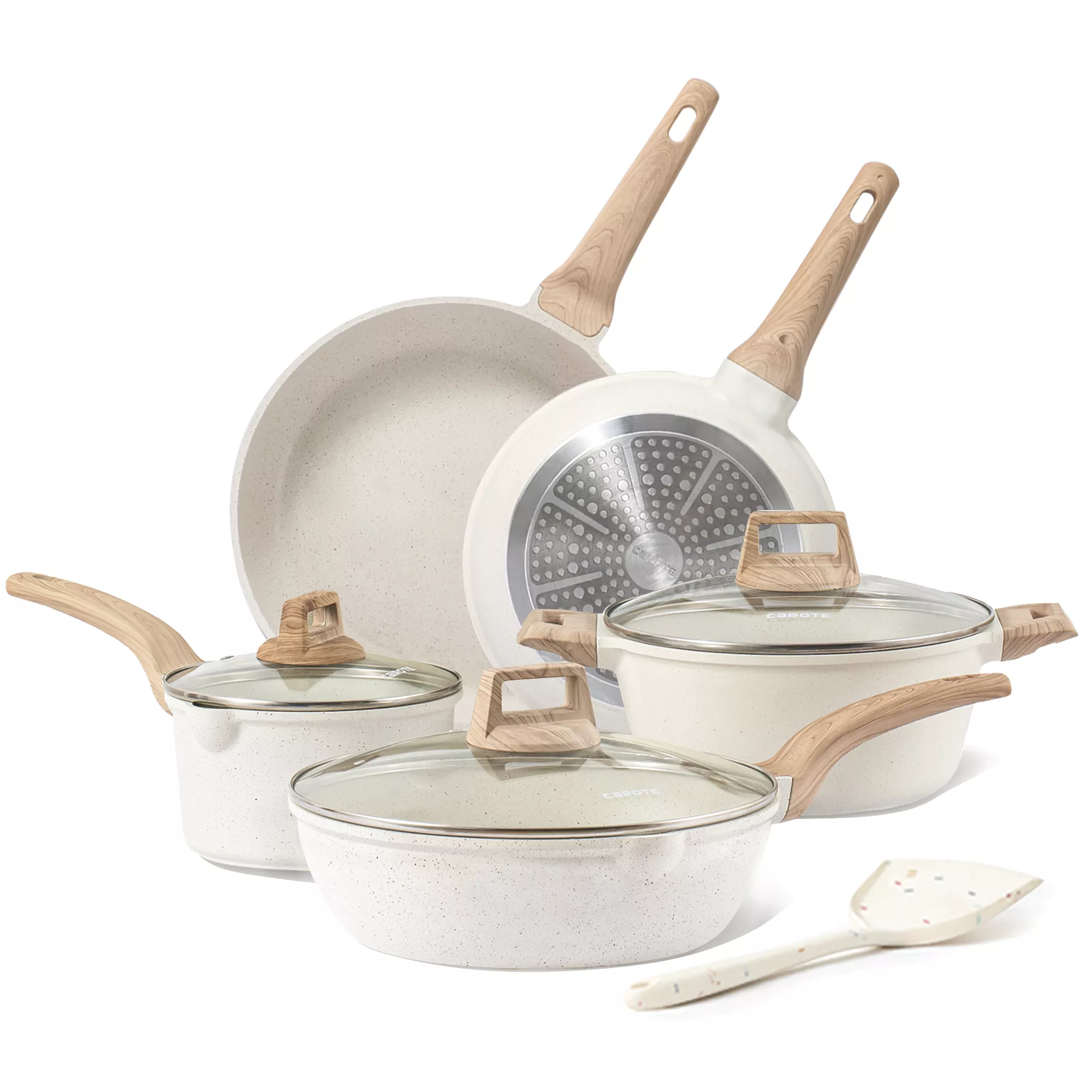 CAROTE Pots and Pans Set Nonstick, White Granite Induction Kitchen