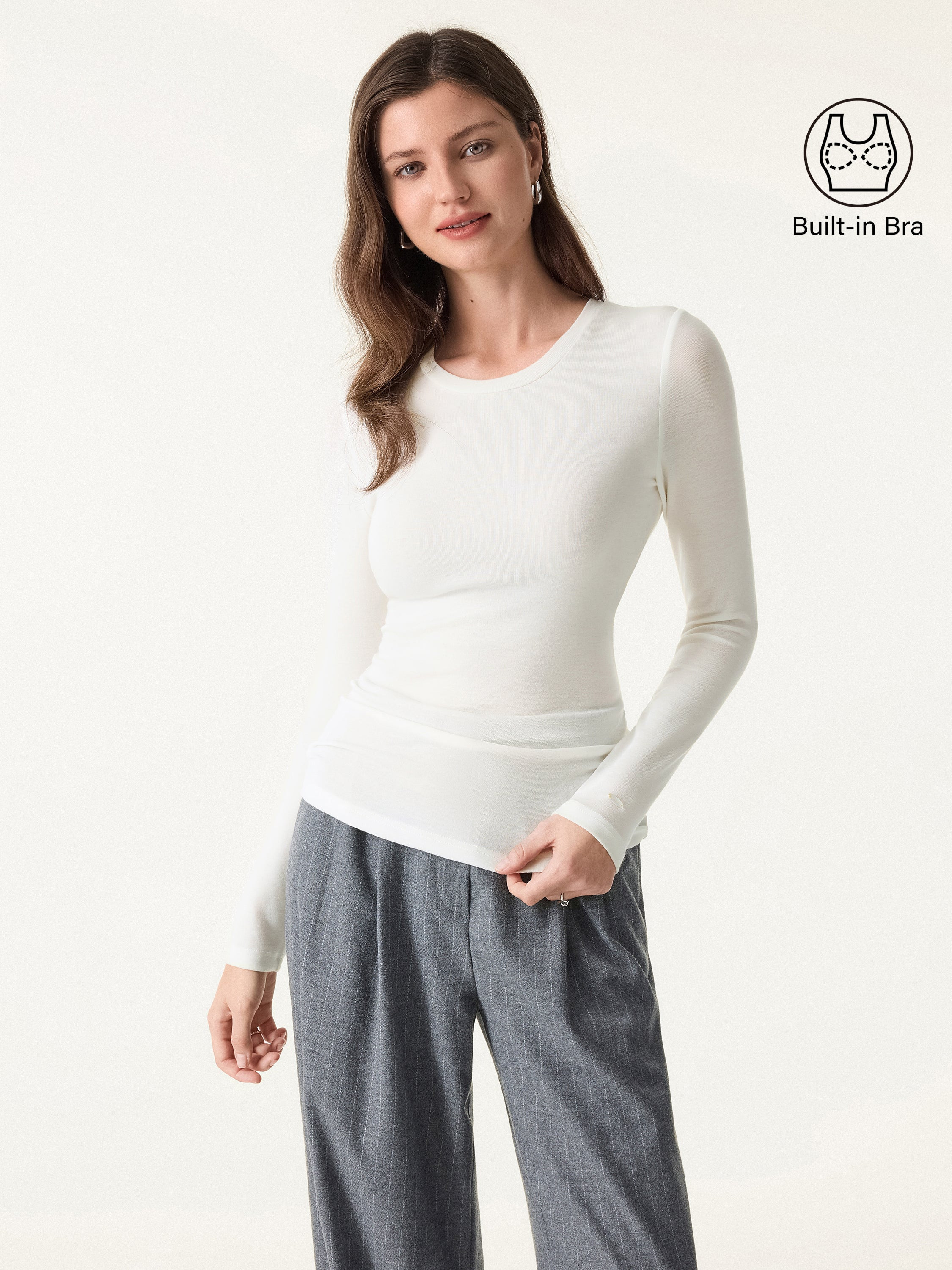 LiteWarm Crewneck Long Sleeve Brami - Off White / M | OGLmove