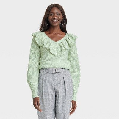 Women's V-Neck Ruffle Pullover Sweater - A New Day™ | Target