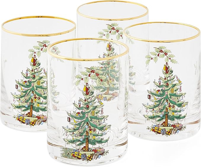 Spode Christmas Tree 14oz Double Old Fashioned Glasses, Set of 4 - Festive Holiday Drinkware with... | Amazon (US)