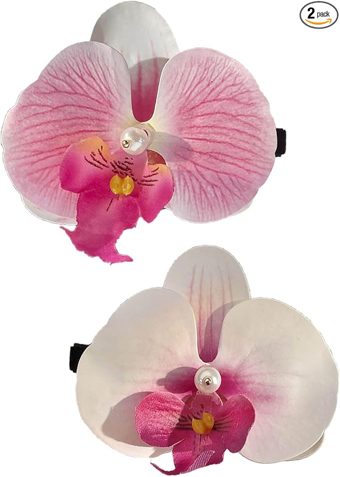 Shuade 2pcs Pink Floral Hairpin Orchids Flower Hairpins Stylish Women Girls Hair Clip Elegant Boh... | Amazon (UK)