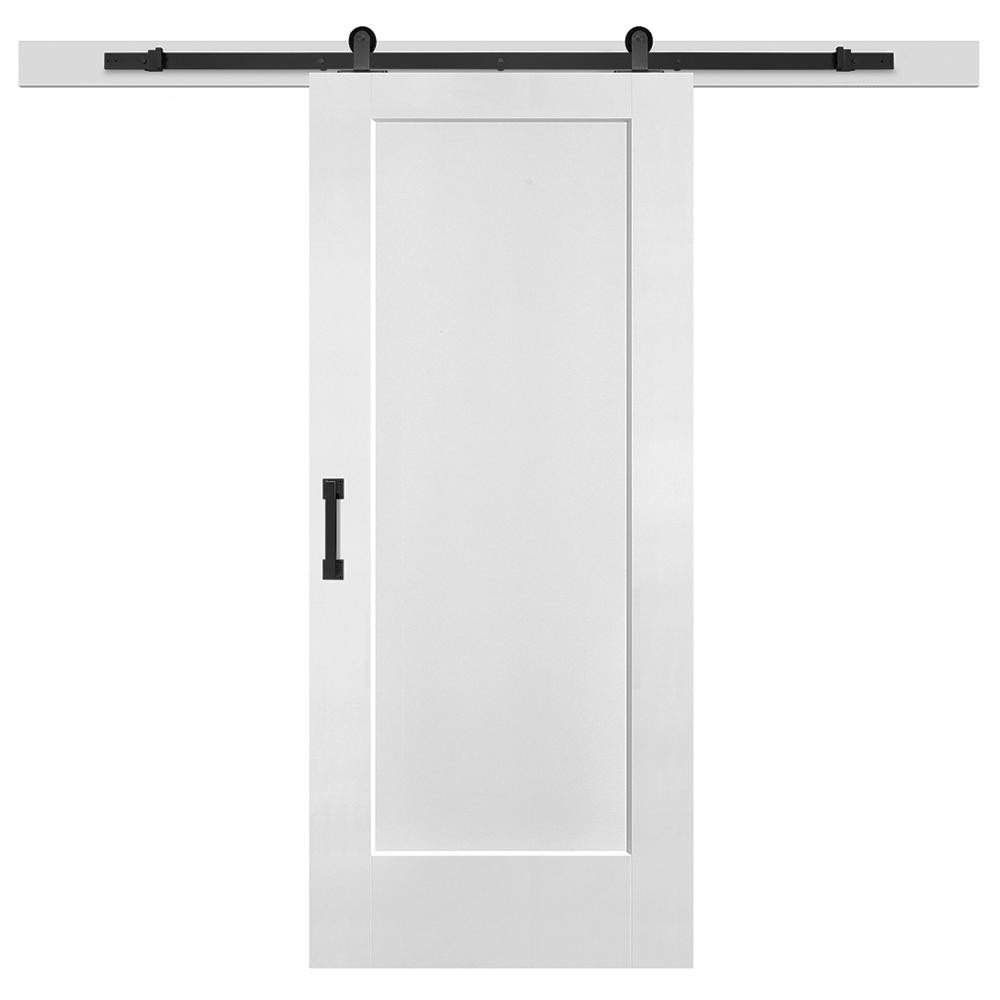 Masonite 36 in. x 84 in. Lincoln Park Primed Interior Sliding Barn Door Slab with Hardware Kit-83... | The Home Depot