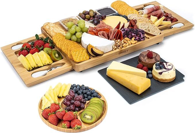 SMIRLY Cheese Board and Knife Set: Large Charcuterie Board Set, Cheese Platter Board, Bamboo Chee... | Amazon (US)