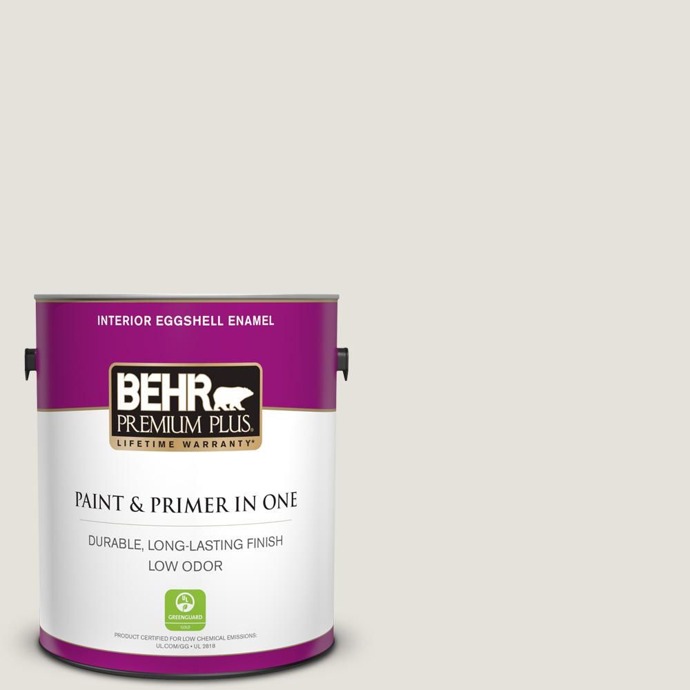 BEHR PREMIUM PLUS 1 gal. Home Decorators Collection #HDC-NT-21 Weathered White Satin Enamel Low O... | The Home Depot