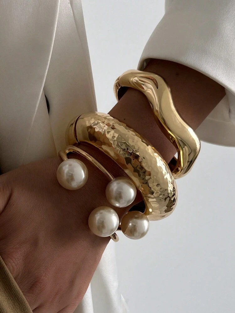 1pc Exaggerated Fashion European & American Minimalist Style Metal Wave Cuff Bracelet, Retro Fash... | SHEIN