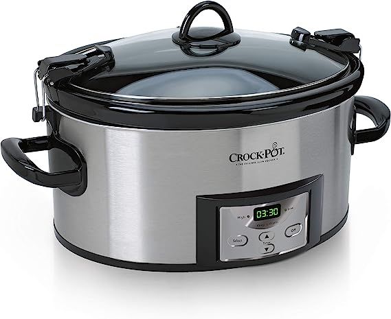 Crockpot Portable 6 Quart Slow Cooker with Locking Lid and Digital Timer, Stainless Steel | Amazon (US)